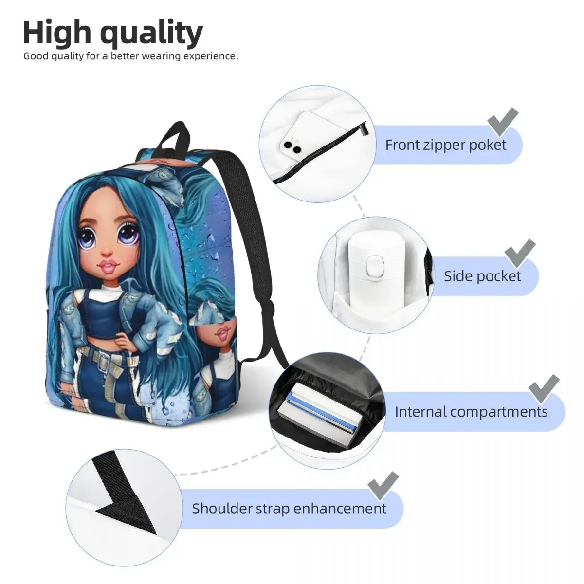 Rainbow High Skylar Bradshaw Backpack for Boy Girl Kids Student School Book Bags Daypack Kindergarten Primary Bag Travel