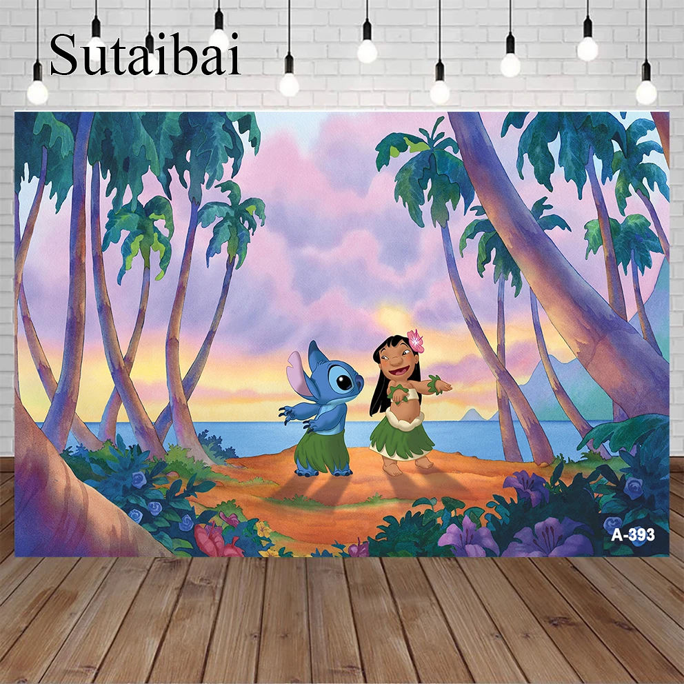 Disney Lilo & Stitch Backdrop Happy Birthday Party Vinyl Banner Background Photography Children Photo Studio Props Background