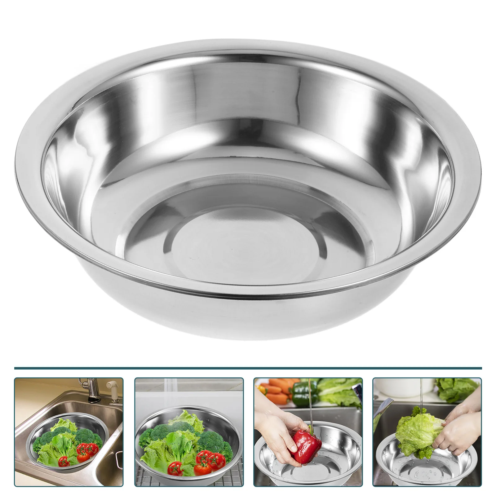 Dish Mitten Laundry Tub Kitchen Supply Storage Container Stainless Steel Rice Bowl Fruit Washing Soup Basin Silver Food Baby