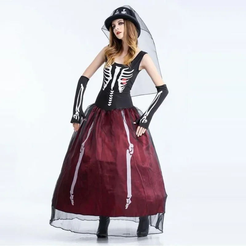 여자 뱀파이어 마녀 의상 섹시한 마녀 할로윈 의상 가장 무도회 성인 해골 여성을위한 멋진 드레스