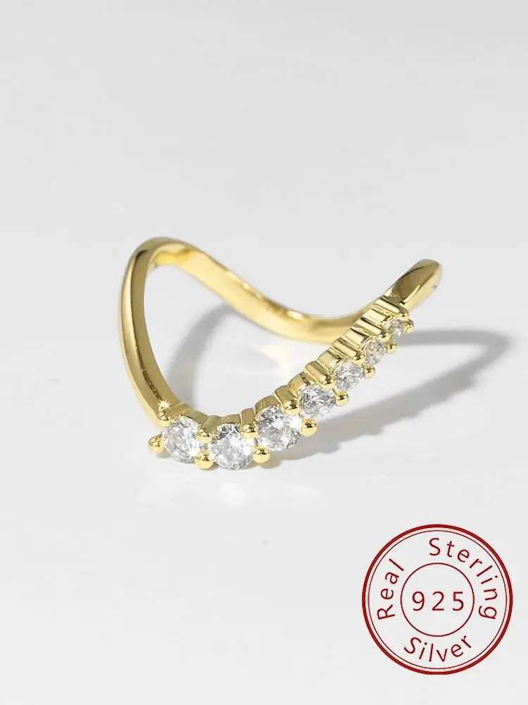 

925 Sterling Silver Exquisite Minimalism Fashion Wave Zircon Ring For Women Engagement Wedding Anniversary Party Fine Jewelry