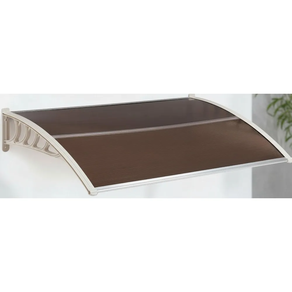 

58.5" Outdoor Clear Door Awning Polycarbonate Rain Snow UV Protection Modern Hollow Sheet Window Cover Canopy Tea White Edge