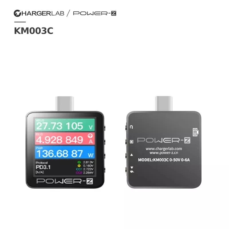 ChargerLAB Power-Z KM003C USB PD3.1 QC5.0 Protocol 48V Range Dual Type-C Digital Voltmeter&Ammeter Power Bank Tester