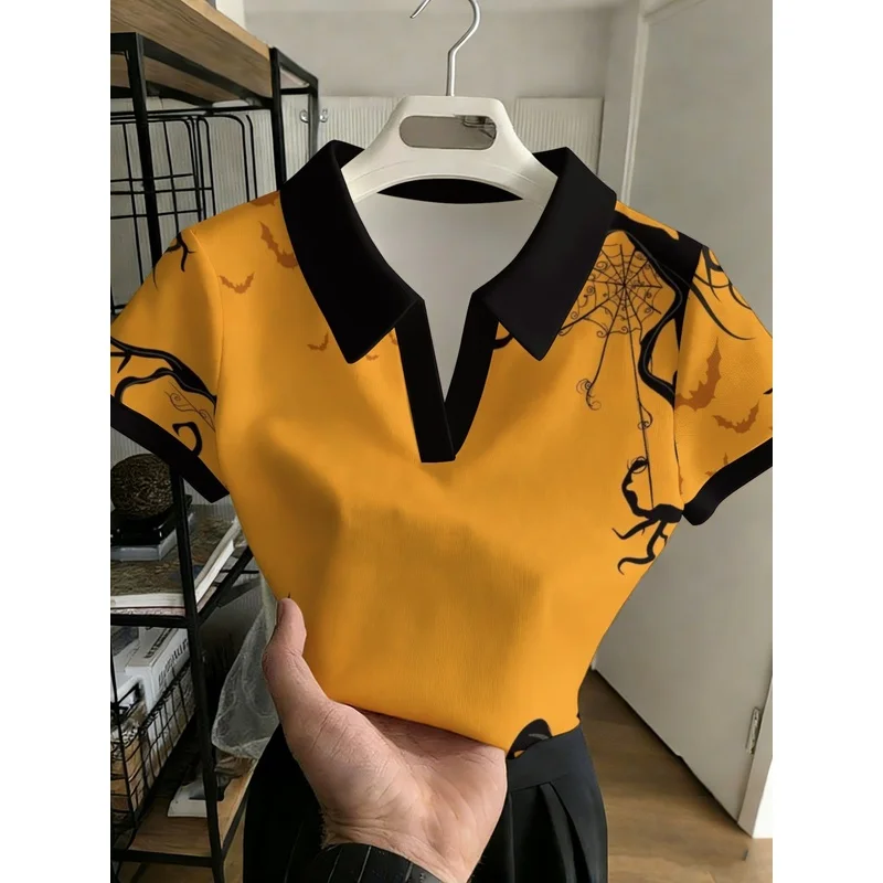 Women's Fashionable and Versatile Without Buttons POLO Shirt Orange Produ Vegetable Squash Pumpkin Calabaza Gourd Cucurbits Wint