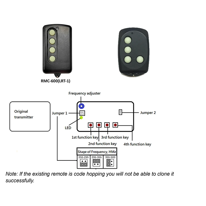 REMOCON RMC 600 Control remoto para puerta de garaje 250MHz-450MHz código fijo Remocon RMC-600 puerta de garaje mando puerta llavero abridor de puerta