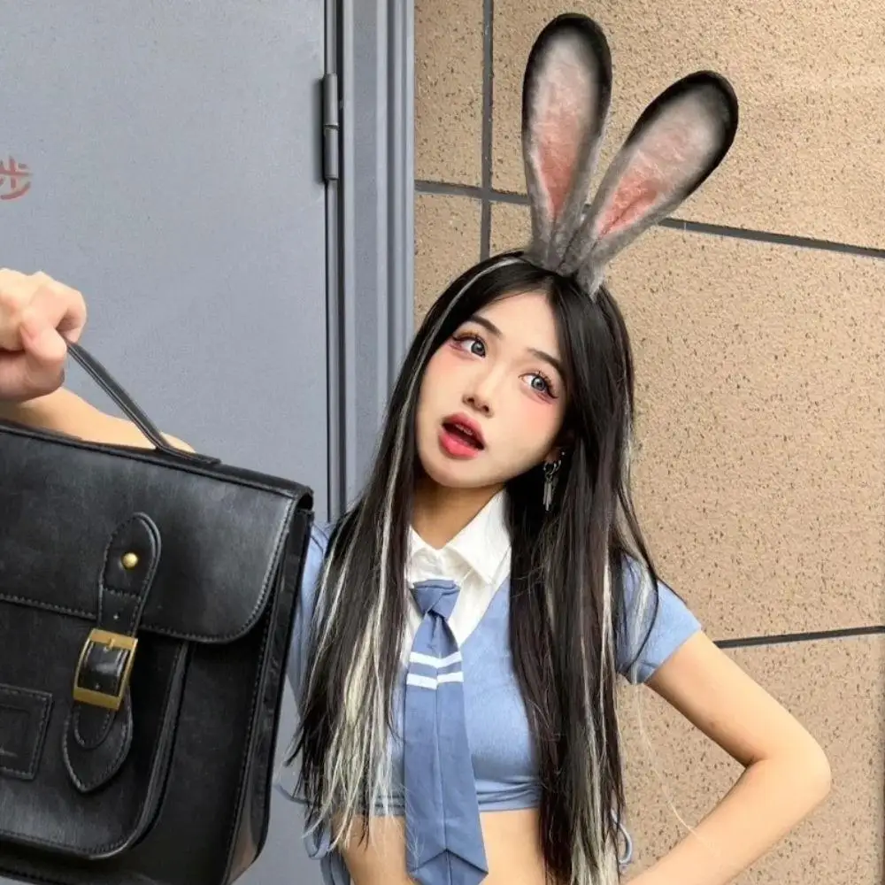 

Halloween Fluffy Bunny Ear Headband Gray Large Rabbit Ears Hair Hoop Headpieces Rabbit Police Officer Cosplay Hair Accessories