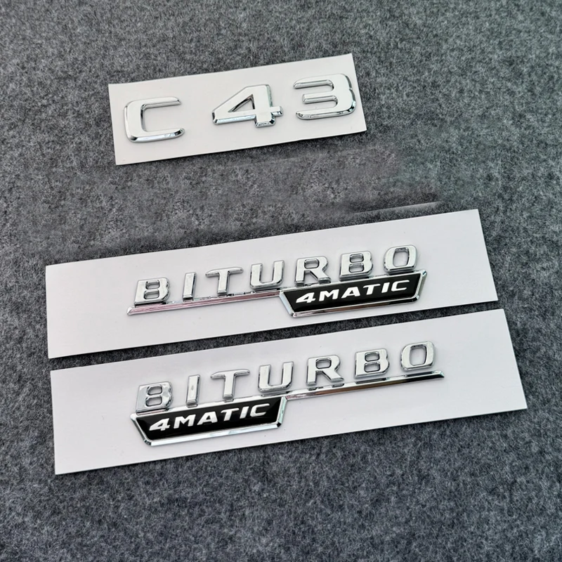 

3D ABS cromo negro C 43 Logo C63 letras pegatina BITURBO 4MATIC emblema insignia de coche para Mercedes C43 C63 W205 W204 Acceso