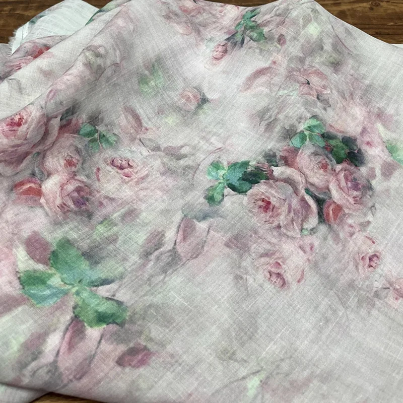 

1 ярд натуральная рами цифровая розовая цветочная ткань с принтом для одежды юбка платье рубашка сумка ткань Cheongsam