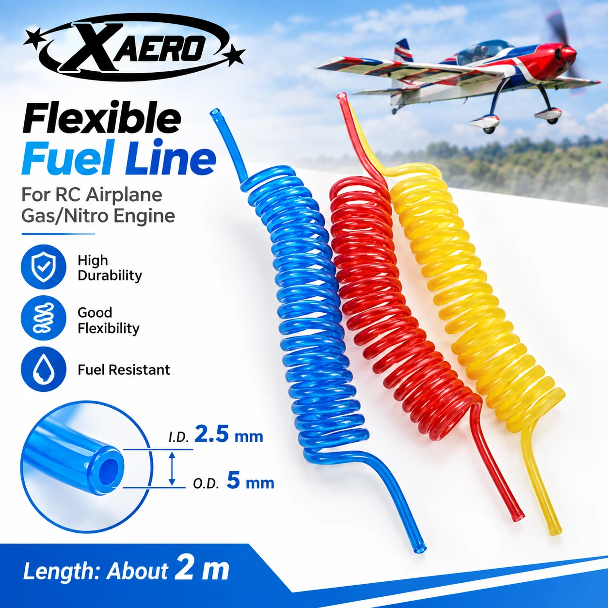Anti-Kink Fuel Hose Spiral Wrap for RC Airplane Gas/Nitro Engine XAERO Flexible Fuel Line