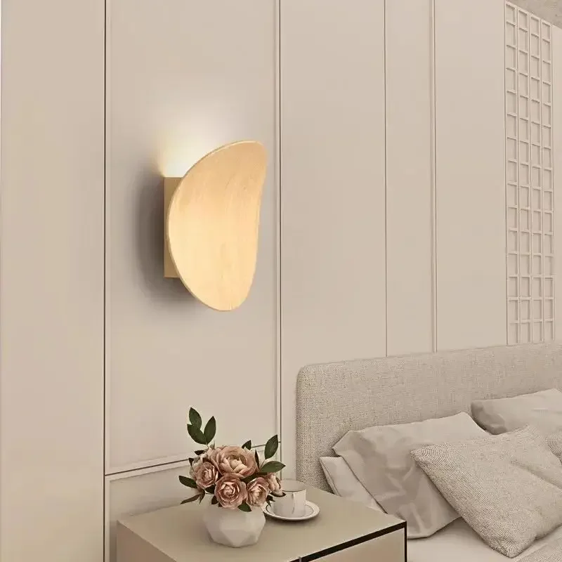 

Nordic Wood Wall Lamp Minimalist LED Round Light For Bedroom Living Room Study Bedside Hallway Office Decoration Lighting Lustre