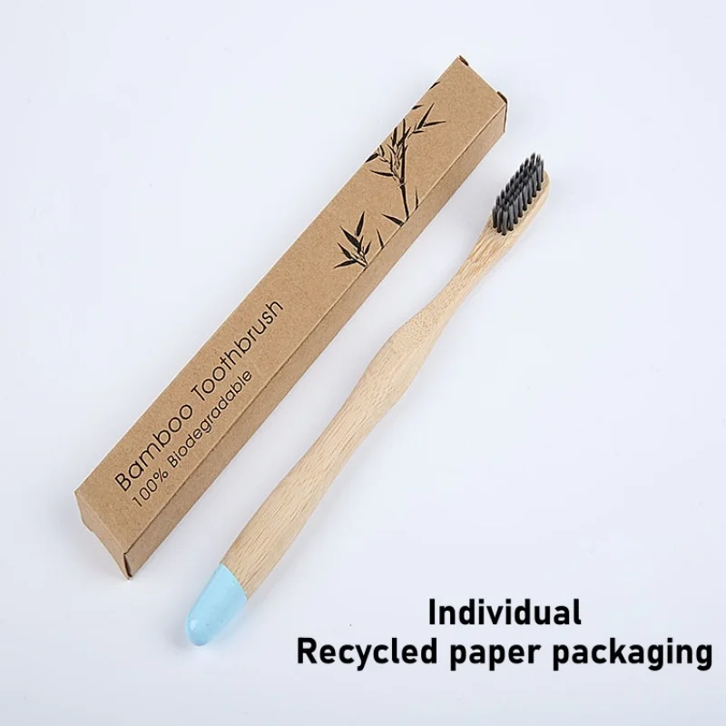 50Pack Bamboo Toothbrushes with Soft Charcoal Infused Bristles,Individual Paper Box