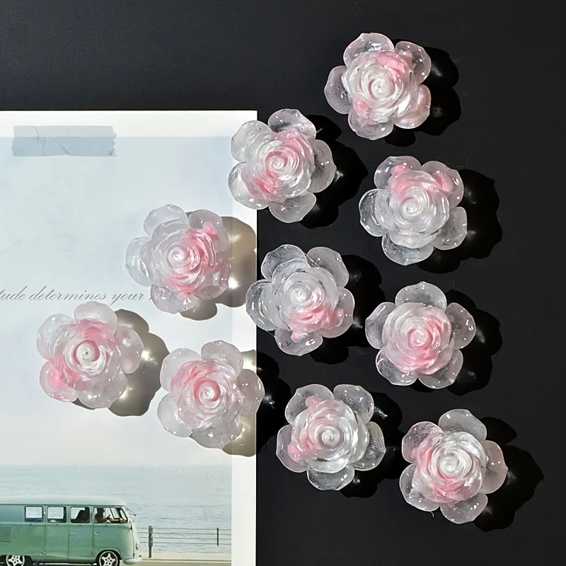 8 Stück entzückende Cartoon-Blumen-Kühlschrankmagnete, transparent, weiß und rosa Rose, Kühlschrankmagnete, magnetische Whiteboard-Dekoration