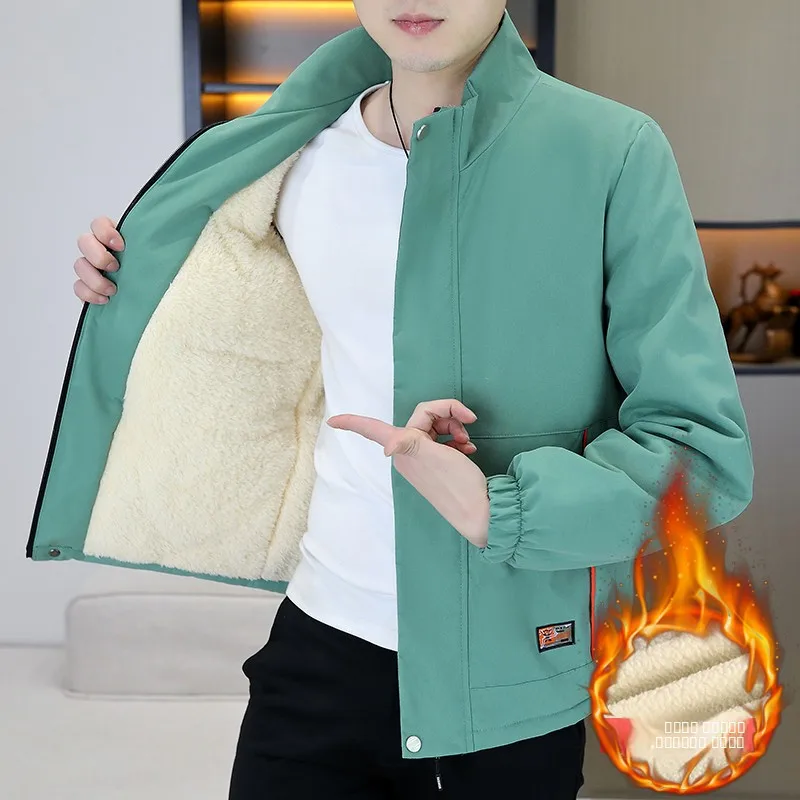 

Мужская утепленная повседневная куртка на флисовой подкладке с воротником-стойкой, свободного кроя, осенне-зимняя, новая модная верхняя одежда