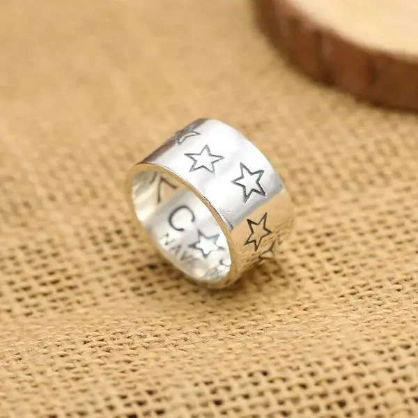 S925 sterling silver ring jewelry vintage  Punk style fashion trend  Personalized minimalist glossy pentagram
