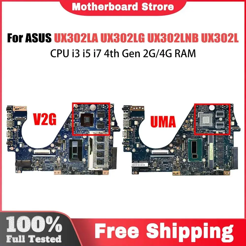 

UX302LG Mainboard For ASUS Zenbook UX302L UX302 UX302LA Laptop Motherboard Main Board i3 i5 i7 CPU 2GB/4GB-RAM GT730M UMA