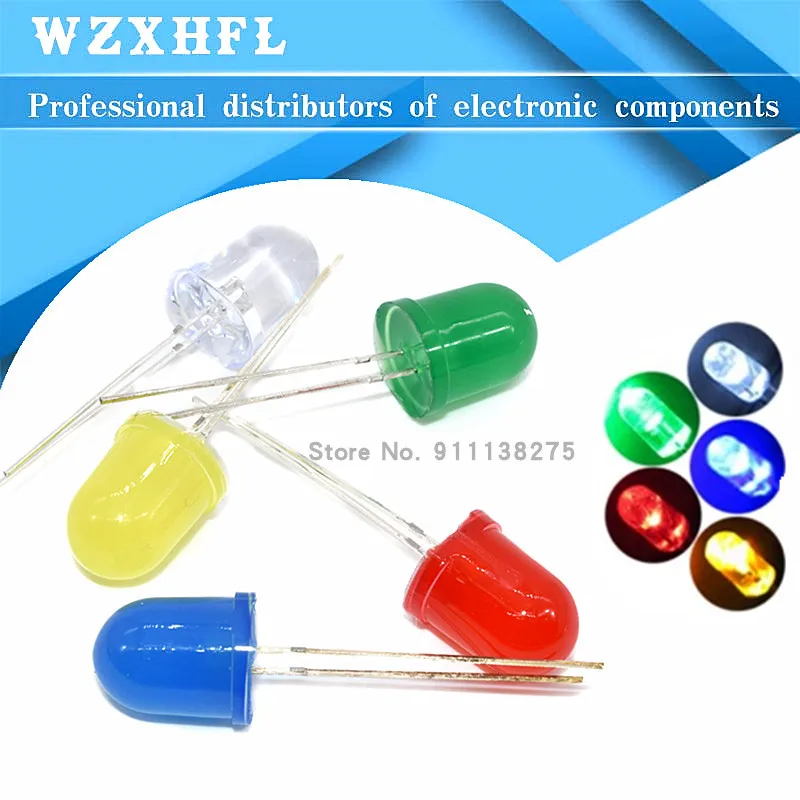 10Pcs F10 10MM LED Emitting Diode Red White Yellow Green Blue 3V DIY PCB Circuit Transparent Diffused Arduino Bulb