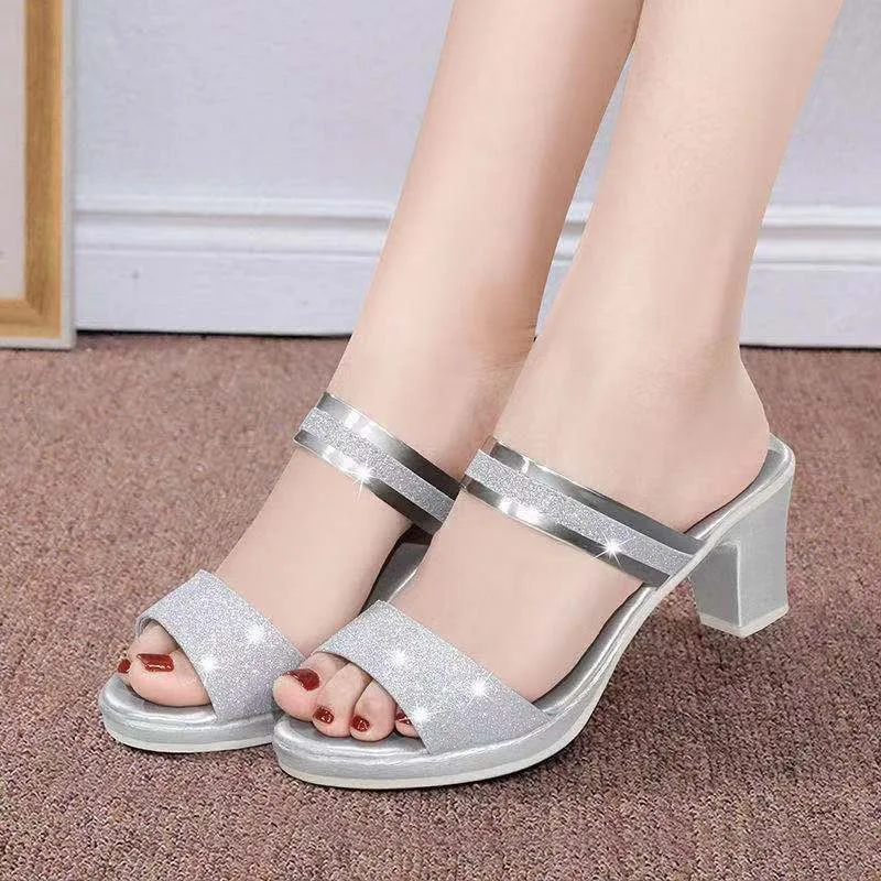 Women Sequined Slippers Bling Wedges Plataform Summer Beach Casual Slides Woman Shoes Ladies Flip Flops Footwear Sandalias Mujer