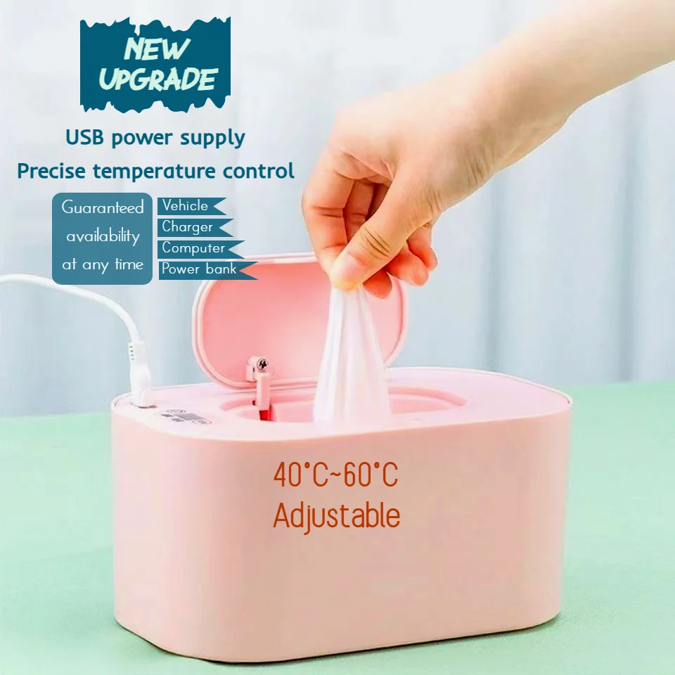 USB Baby Wipes Warmer Minimalist Protable Wet Wipe Heater Temperature Adjustable High-capacity LED Display Energy Conservation