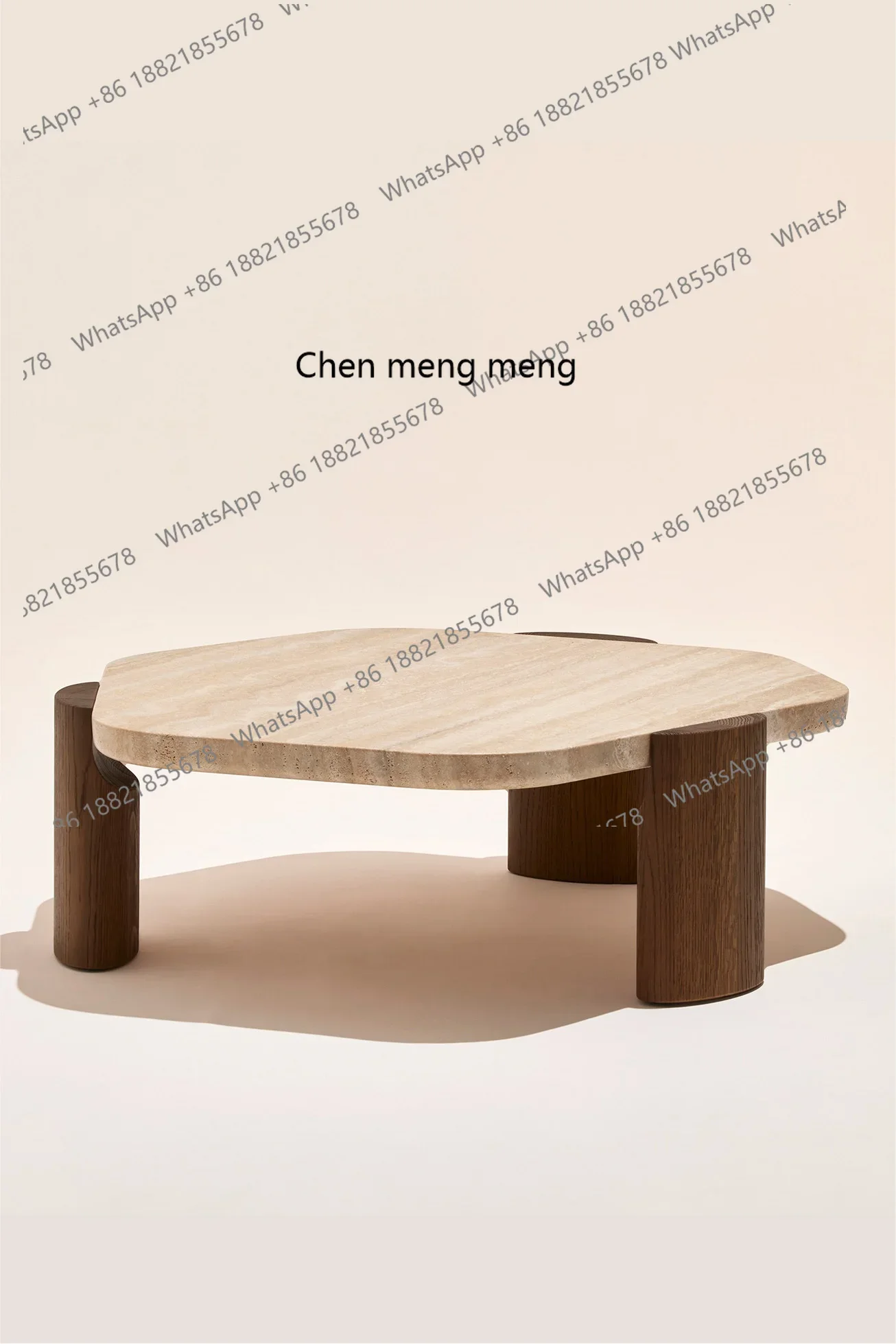 X Natural travertine coffee table, retro Roman cave marble solid wood coffee tea table