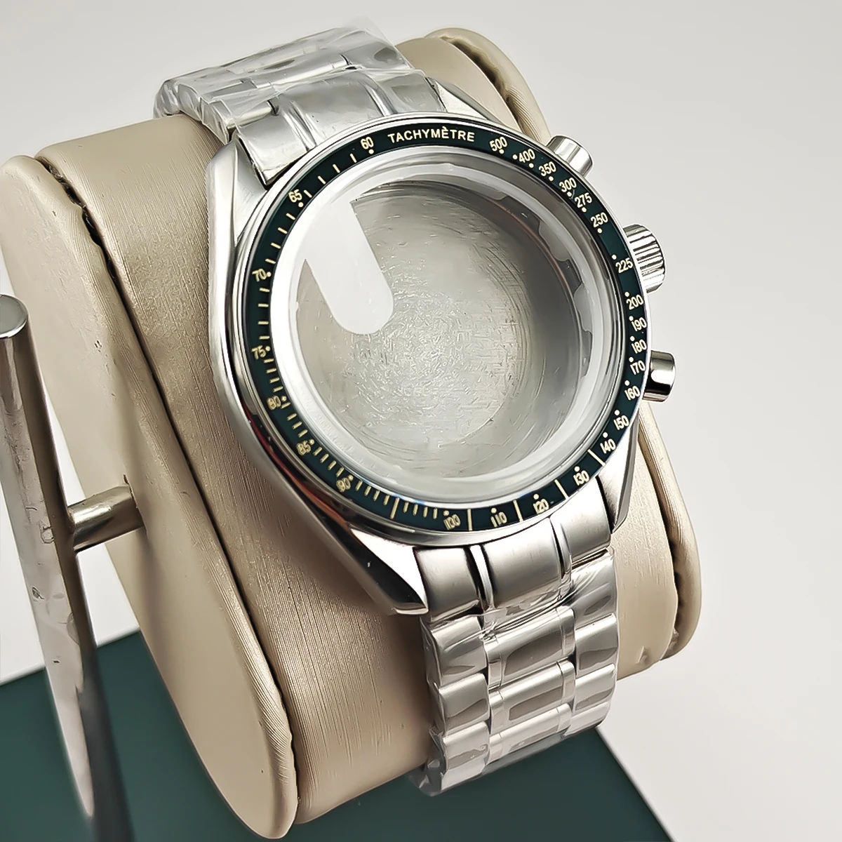 40 มม.VK63 เงินนาฬิกาสีดําเงินแทรกเคลือบแก้วสําหรับVK63 ควอตซ์Chronograph Movementสร้อยข้อมือเหล็กยึด