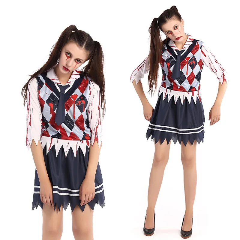 

Halloween Cosplay Zombie Blood Student Uniform Women Costume