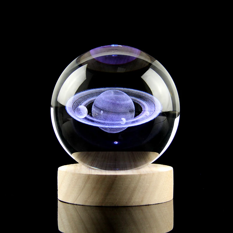 3D Laser Engraved Saturn Crystal ball Miniature Universe Model Planet Glass Ball Global Home Decoration Planetarium Gift