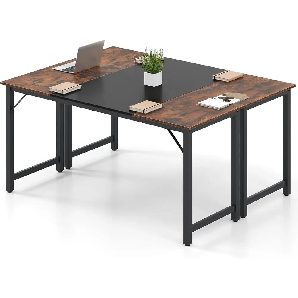 

10ft Conference Room Table, 2pcs 63 x 24 Large Meeting Desk with Metal Frame, Industrial Style Office Desk for 4