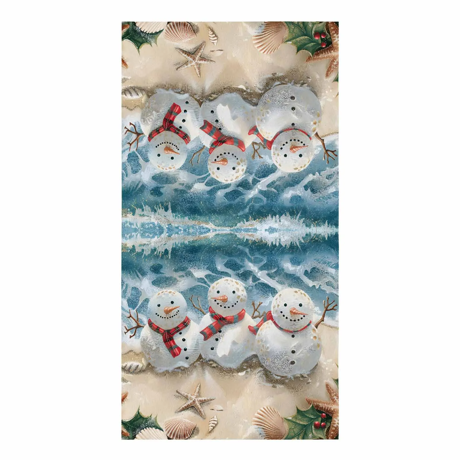 Christmas Beach Snowman Sea Star Shell Printed Tea Hand Towel Kitchen Dishcloth Water Absorption Household Cleaning Cloth