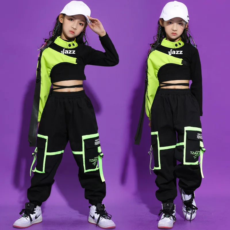 Girls Street Dance Suit Jazz Dance Children Hip Hop Performance Clothes Girls Walking Show Navel Tide Clothes jazz performance