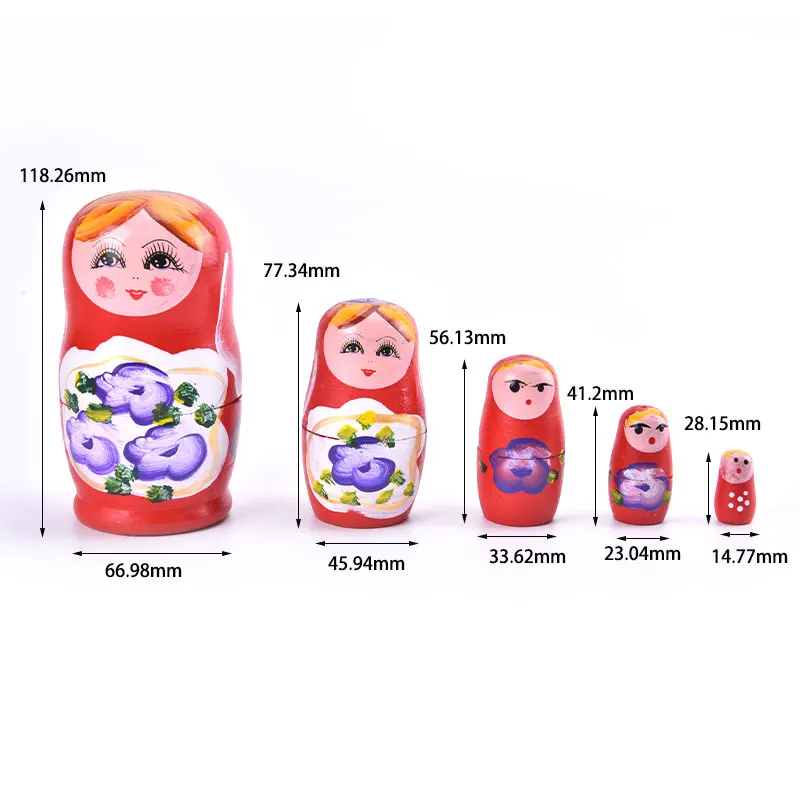 5Pcs Novelty Wooden Matryoshka Dolls Toys Girls Russian Nesting Dolls Kids Handmade Doll Toy Crafts Children Birthday Gifts