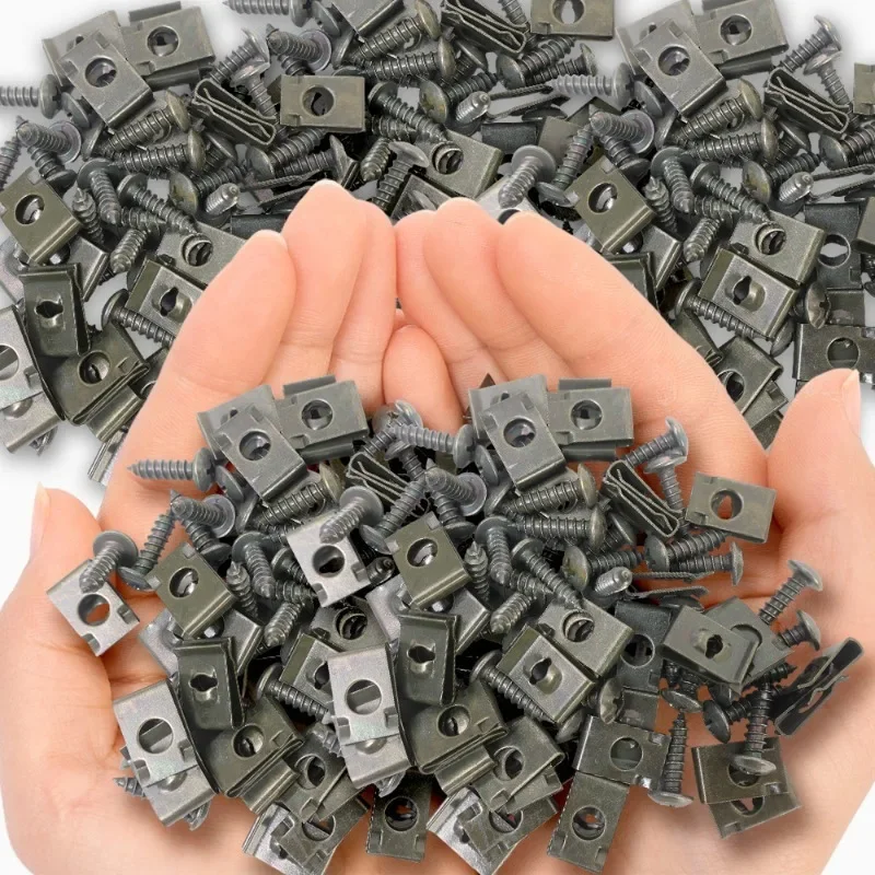 100/10pcs Mixed Car Motorcycles Metal Screw Tapping Fastener Clip U-Type Clip with Screw Anti-rust Protection Clip Screw Buckle