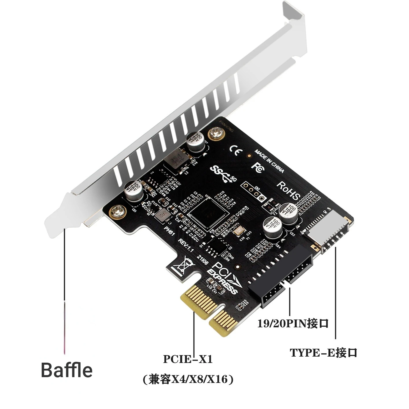 PCIE USB 3.0การ์ด PCI Express ประเภท-E USB3 19/20P การ์ดความเร็วสูง5gbps ประเภท C อะแดปเตอร์ PCIe X1 X4 X8 X16