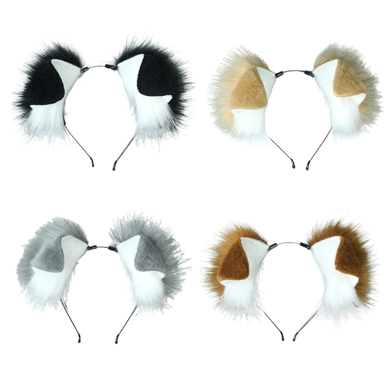 Punk Furry Ear Hairhoop for Women Plush Hairband LolitaStyle Cosplay Headband Party Costume Halloween Roleplay Headdress