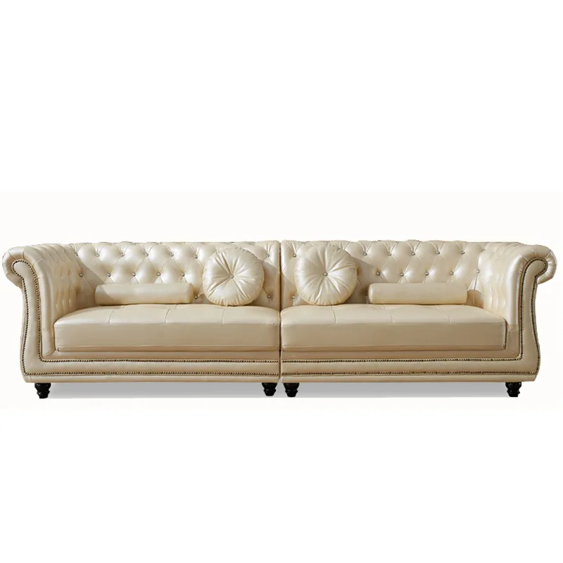 

Leather sofa living room retro corner small apartment simple American rural first layer cowhide combination small apartment