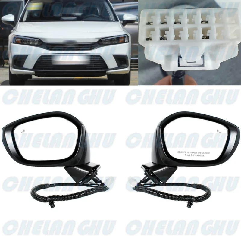 For Honda Civic 2022 2023 US version 1 Pair 7 Pins White Painted Heated Power Adjust Blind Spot Mirror Assembly