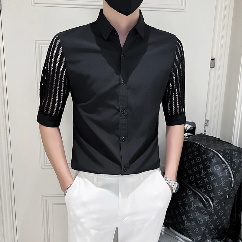 2023 British style Men Have Half Sleeves in Summer Bud Silk Short Sleeve Shirts/Male High-grade Lapel Business Shirts S-3XL