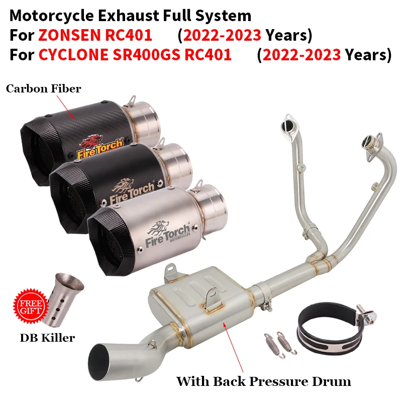 

Slip On For CYCLONE SR400GS RC401 For ZONSEN RC401 2022 2023 Full Motorcycle Exhaust System 51mm Front Link Pipe With Muffler