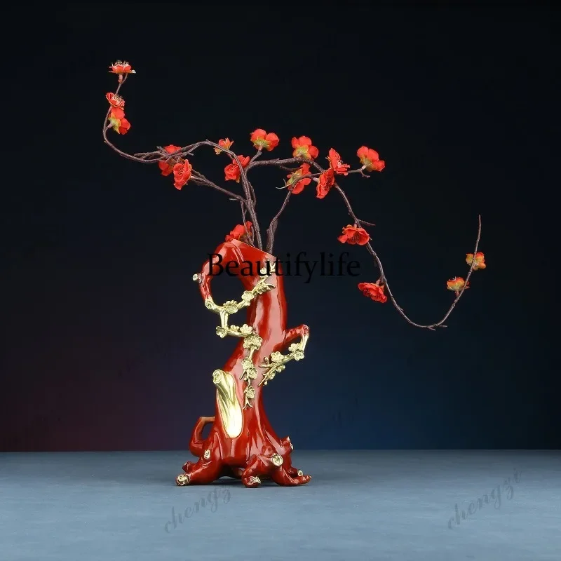 F181  Plum blossom stump bucket vase home decoration living room entrance, dried flower vase ornament