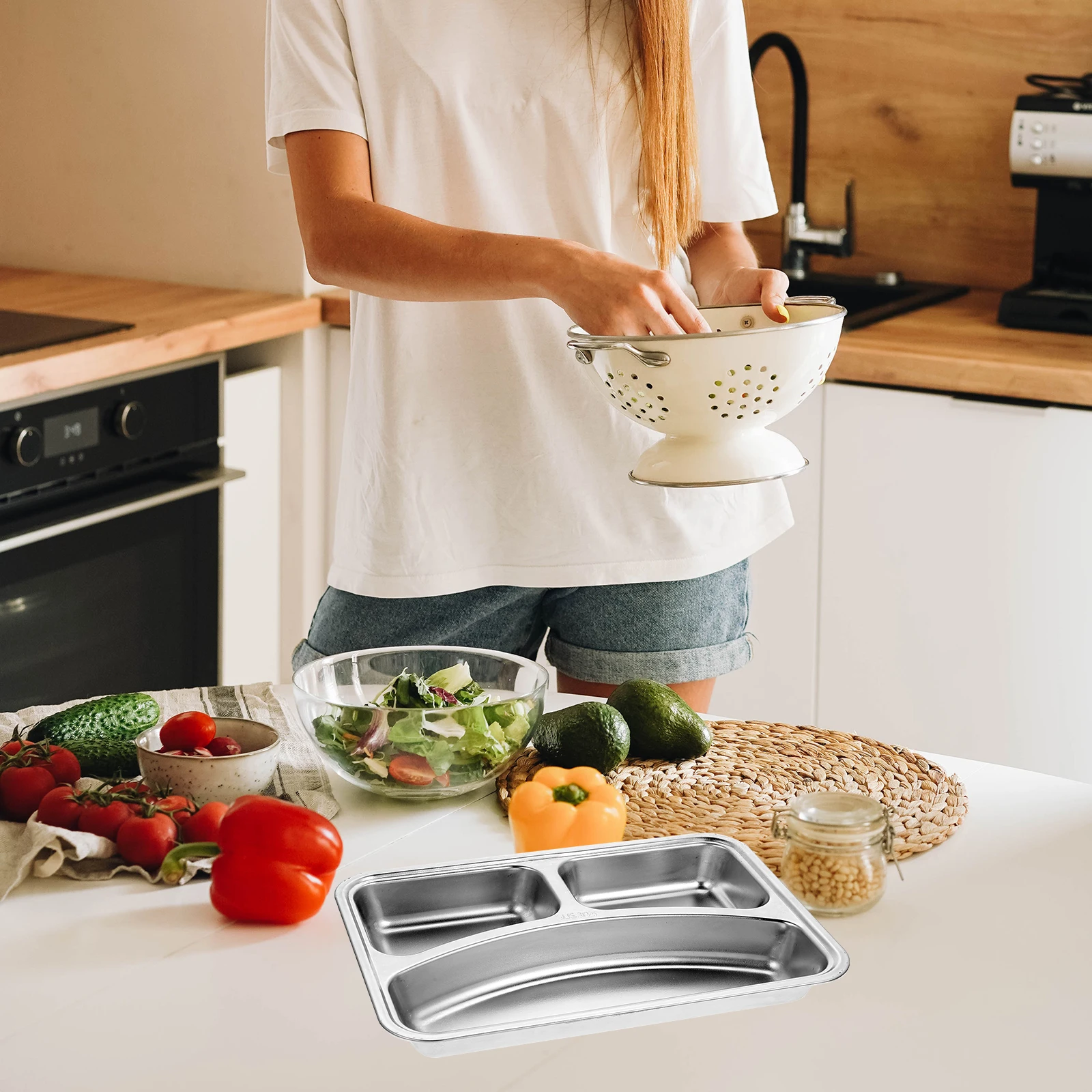 

304 Stainless Steel Divided Plates Meal Tray Food Compartment Sectioned Lid Kitchen Bar Supplies Safe Hygienic Outdoor Camping
