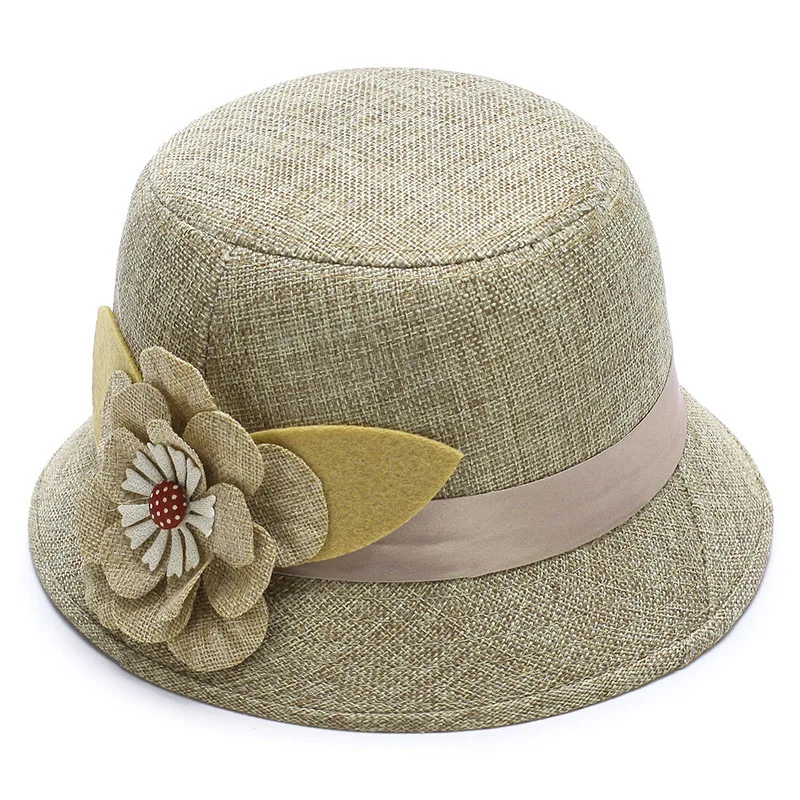 Panamanian women\'s spring and summer linen sun hat, sun hat, fisherman\'s bucket hat, fashionable flower beach hat Cap H238