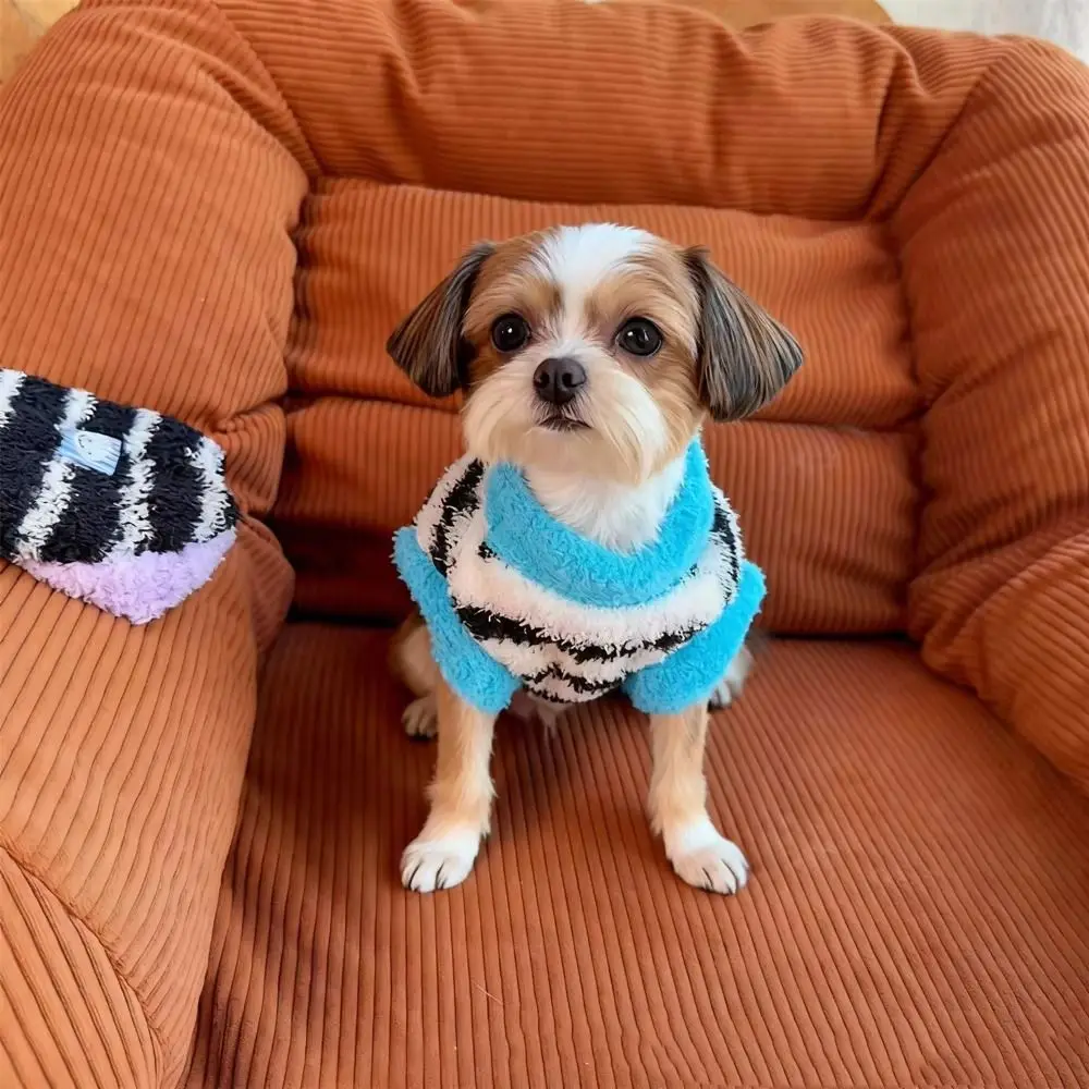 Ozy Thick Pet Warm Vest Striped Warm Striped Pet Sweater Fleece Lining Sleeveless Sleeveless Puppy Outfit Cold Weather