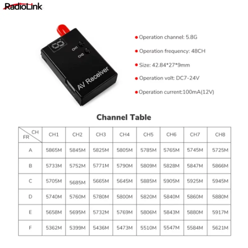 Radiolink 무선 오디오 비디오 FPV 리시버 모듈, RC8X 송신기용, EWRF 708R, 5.8G, 48CH