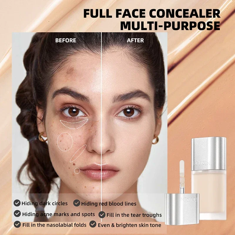 Corretivo base líquida, longa duração, creme hidratante, 4 cores