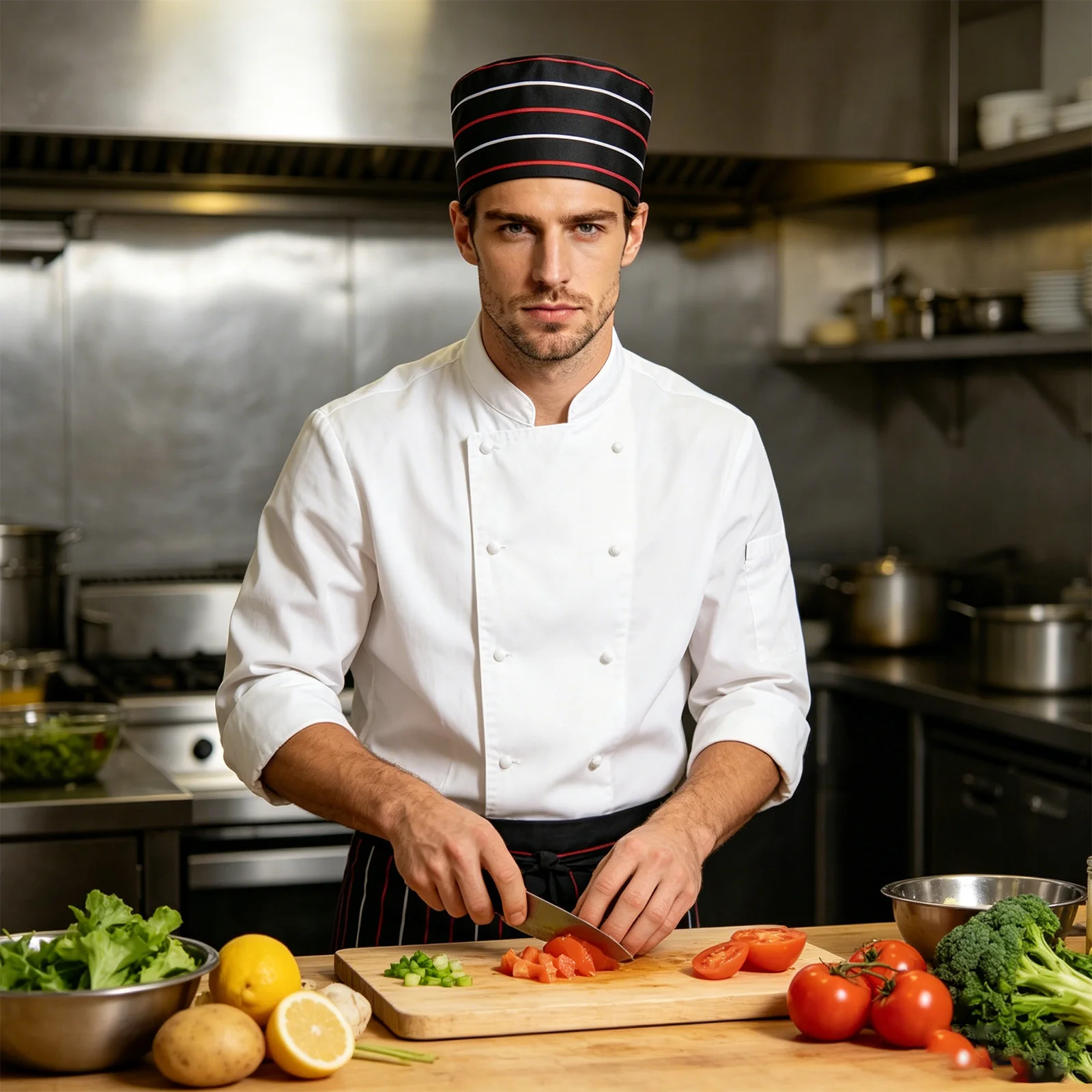 Men Women Breathable Mesh Flat-top Design Brimless Cap Hat with Hook And Loop Fastener for Restaurants Hotels Work Use