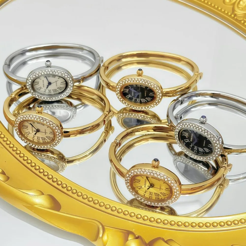 

Elegant Roman Numerals Bracelet Watch Jewelry Clasp Oval Quartz Wristwatch Quartz Diamond Decoration Diamond Watch Girls