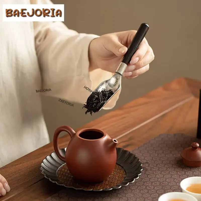 Ebony Bamboo Crystal Titanium Tea Scoop Creative Chahe Household Appreciation Ladle Flower Tea Teaware Accessories Decoration