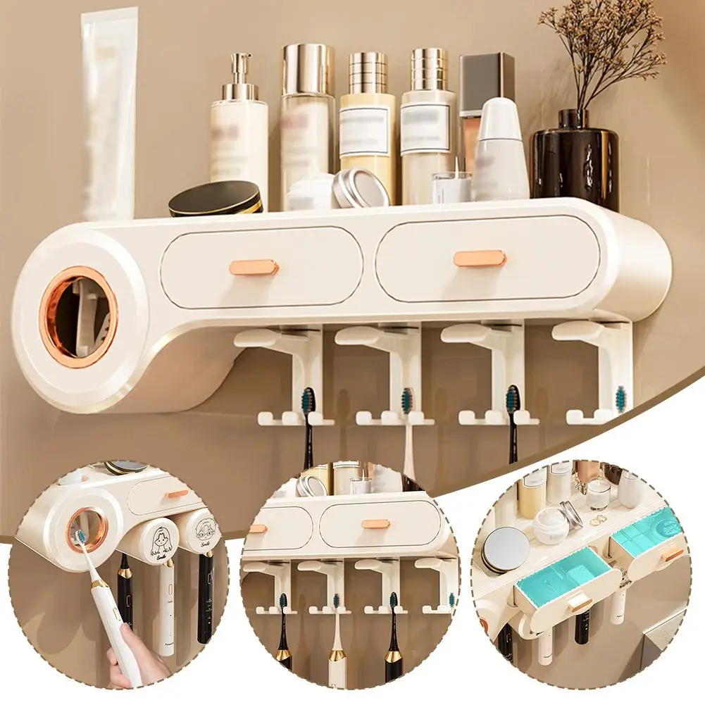 

Punch-free Multifunctional Wall-mounted Toothbrush Dispenser Rack Storage Cup Rack Toothpaste Mouthwash Z1w2