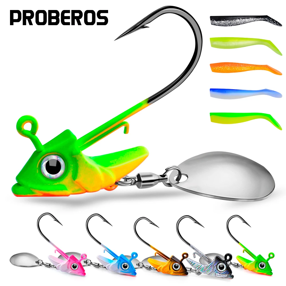 

1/5pc hot Fish Head Jig Head Weedless Weighted Soft Bait Hook 5 Colors Bulk Pack for Bass Trout Saltwater Freshwater Lure Rig