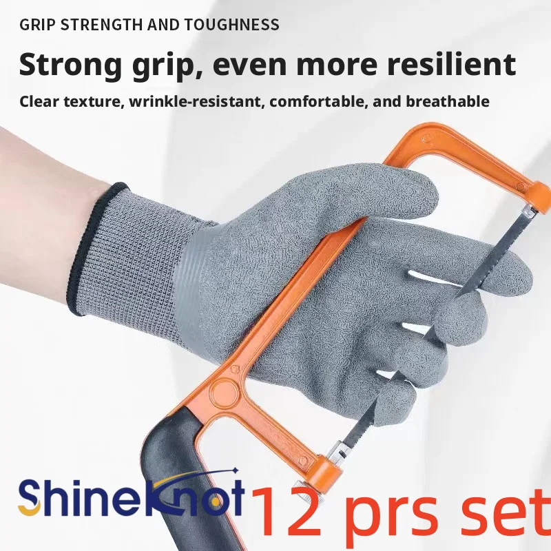 SHINEKNOT 12 Pairs Of Nylon Thread Latex Crepe Work Gloves With Wear-Resistant And Anti Slip Dipping Coating Good Breathability