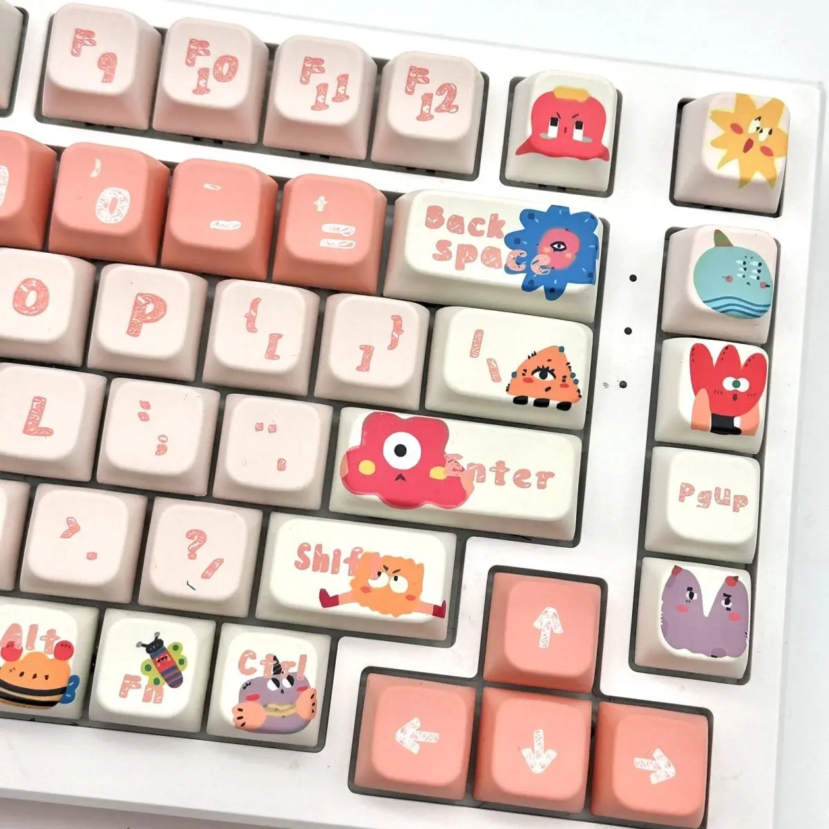 

130-Key White Litter Monster Keycaps MDA PBT Full Five-Sided Sublimation Cute Style DIY Mechanical Keyboard Keycaps